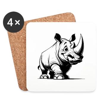 Grinning Rhinoceros Stroke Drawing Sketch - Coasters (set of 4) - white - Front