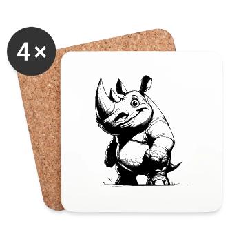 Funny black rhino with huge horn - Coasters (set of 4) - white - Front