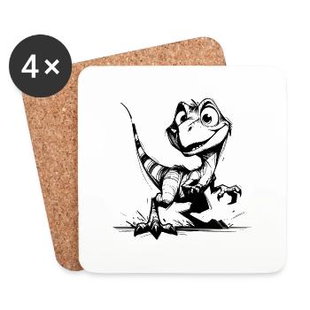 Cute Naughty Raptor Baby Dino Sketch - Coasters (set of 4) - white - Front