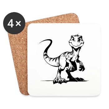Croquis amusant de Dino Raptor Naughty Kids - Dessous de verre (lot de 4) - blanc - Devant