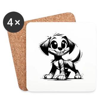 Kinder Hund kleine Welpen Bleistift Skizze - Untersetzer (4er-Set) - Weiß - Vorne