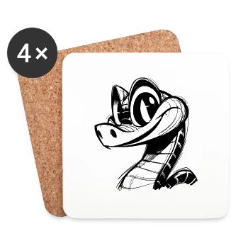 dessin au trait serpent drôle serpent croquis - Dessous de verre (lot de 4) - blanc - Devant