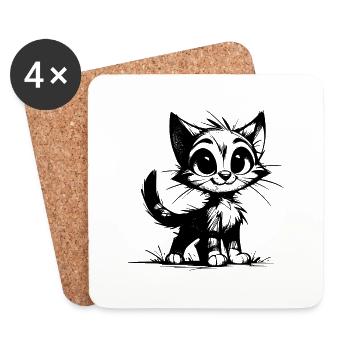 Cute Little Cats Baby Pencil Drawing - Coasters (set of 4) - white - Front