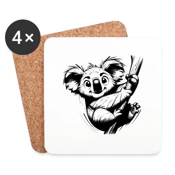Australien Bleistift Zeichnung Koala am Baum Ast - Untersetzer (4er-Set) - Weiß - Vorne