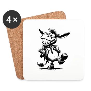 Grinning Donkey Long Eared Caricature Drawing - Coasters (set of 4) - white - Front