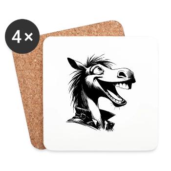 Cheval qui rit Caricature Croquis au crayon - Dessous de verre (lot de 4) - blanc - Devant