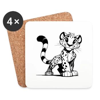Kleine Leopard Skizze mit großen Augen - Untersetzer (4er-Set) - Weiß - Vorne