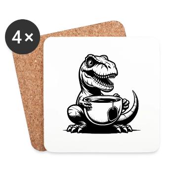 Büro Dino sehr lustiger Tea-Rex mit Tasse - Untersetzer (4er-Set) - Weiß - Vorne