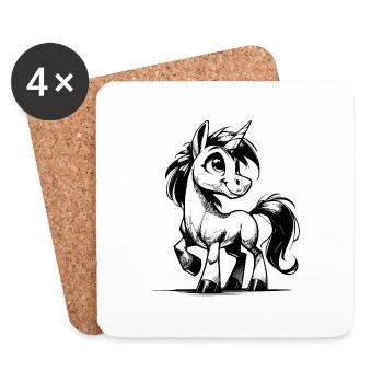 Zauberhaftes lächelndes Einhorn Bleistift Skizze - Untersetzer (4er-Set) - Weiß - Vorne