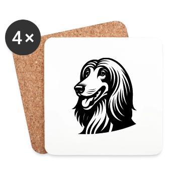Tête de chien Chien Afghan Portrait - Dessous de verre (lot de 4) - blanc - Devant