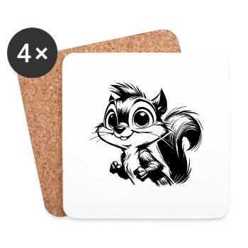 Eichhörnchen Portrait Kinder Bleistiftskizze - Untersetzer (4er-Set) - Weiß - Vorne