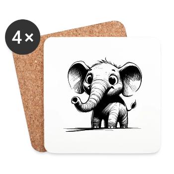 Cuddly children's elephant with huge trunk ears - Coasters (set of 4) - white - Front