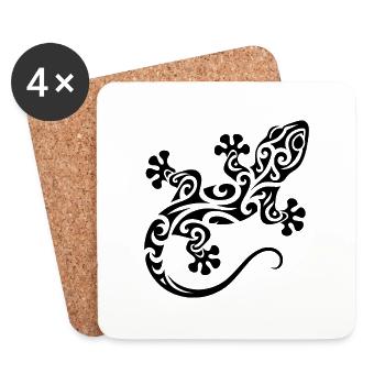 Kleiner süsser Gecko im Tribal Tattoo Style - Untersetzer (4er-Set) - Weiß - Vorne