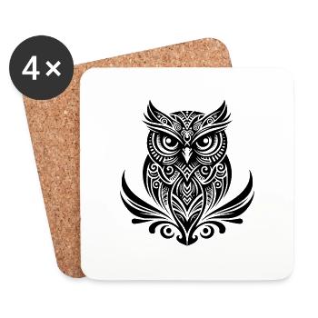 Schlaue Eule im Tattoo Tinte Style - Untersetzer (4er-Set) - Weiß - Vorne