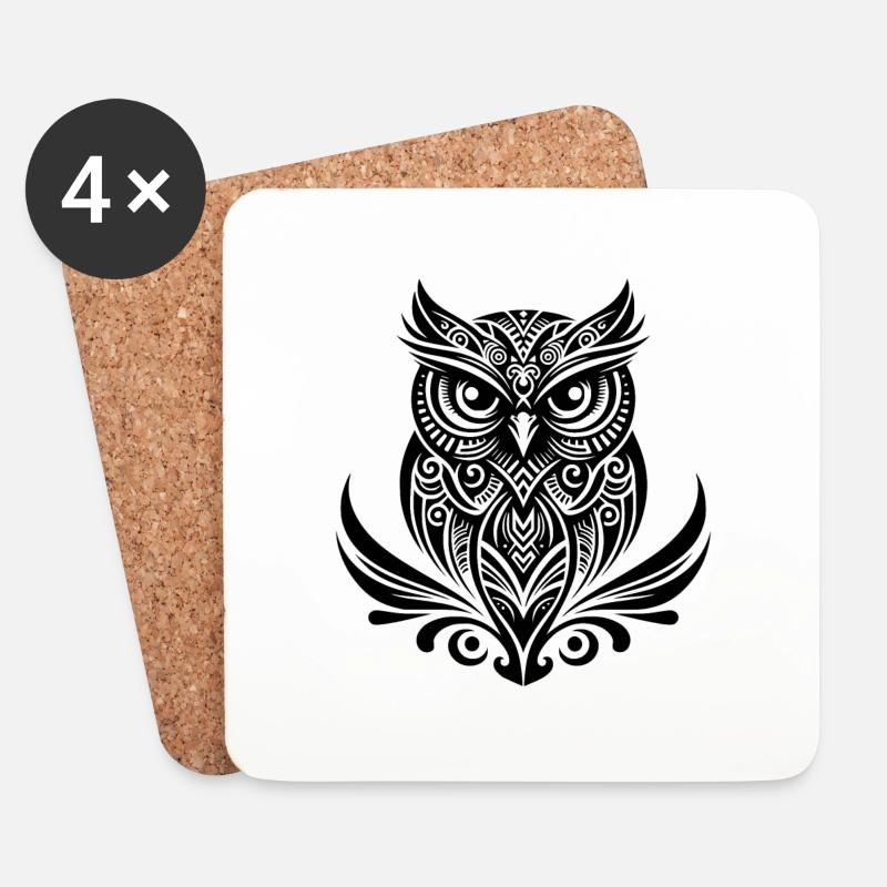 Schlaue Eule im Tattoo Tinte Style - Untersetzer (4er-Set) - Weiß