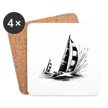 Voiliers de régate dans le vent et les vagues - Dessous de verre (lot de 4) - blanc - Devant