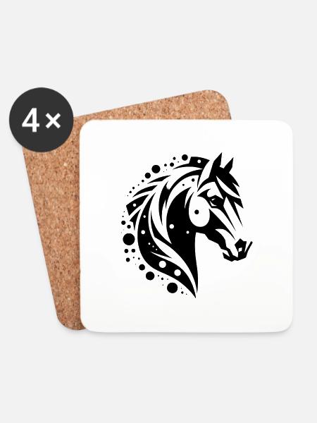 Stolzer Pferdekopf Vintage Porträt Pony Tattoo - Untersetzer (4er-Set) - Weiß
