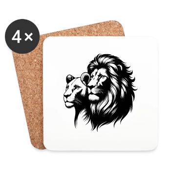 Stolzer Löwen mit Löwin Tattoo Style Porträt - Untersetzer (4er-Set) - Weiß - Vorne
