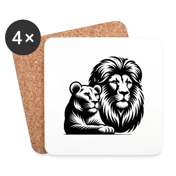 Lion and Lioness Head Style Portrait - Coasters (set of 4) - white - Front