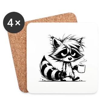 Verschlafener müder Waschbär mit Kaffeetasse - Untersetzer (4er-Set) - Weiß - Vorne