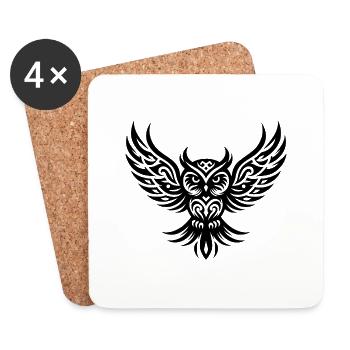 Hibou sur des ailes larges dans le style d’aile de tatouage - Dessous de verre (lot de 4) - blanc - Devant
