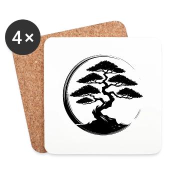 Bonsai tree in sunset japanese garden - Coasters (set of 4) - white - Front