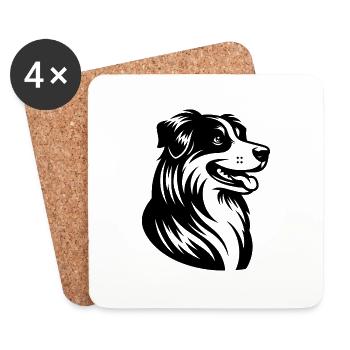 Proud Australian Shepherd Dog Portrait - Coasters (set of 4) - white - Front