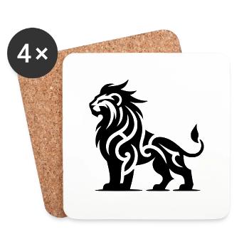 Fier lion tribal à la crinière sauvage - Dessous de verre (lot de 4) - blanc - Devant