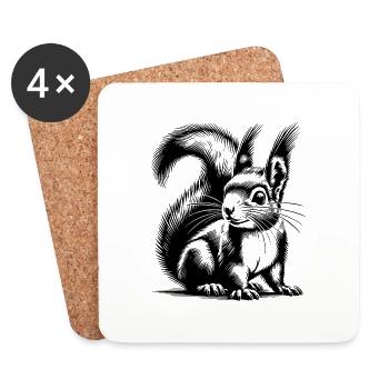 Kinder Skizze Eichhörnchen Bleistift Zeichnung - Untersetzer (4er-Set) - Weiß - Vorne