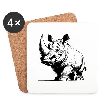 Funny Rhino Sketch Stroke Pencil Drawing - Coasters (set of 4) - white - Front