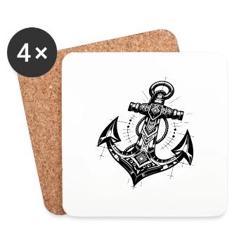 Ancre de style de tatouage élégant - Dessous de verre (lot de 4) - blanc - Devant