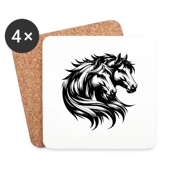 Horse portrait two horses elegant beautiful mane - Coasters (set of 4) - white - Front
