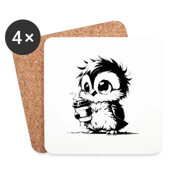 Little tousled tired owl with coffee - Coasters (set of 4) - white - Front