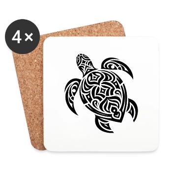 Tortue d’eau mignonne style de tatouage tribal - Dessous de verre (lot de 4) - blanc - Devant