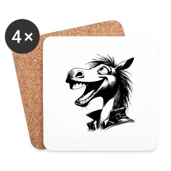 Cheval dessin animé Cheval rieur Croquis au crayon - Dessous de verre (lot de 4) - blanc - Devant