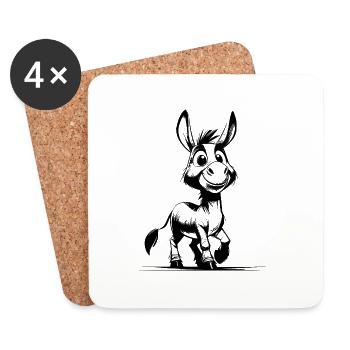 Smiling Donkey Long-Eared Donkey Drawing - Coasters (set of 4) - white - Front