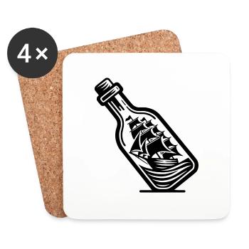 Ship in a bottle Sailing ship with sails - Coasters (set of 4) - white - Front