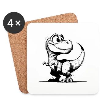Freundlich lächelnder T-Rex Dino Zeichnung - Untersetzer (4er-Set) - Weiß - Vorne