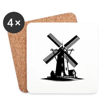 Moulin à vent de blé néerlandais pour la farine de grain - Dessous de verre (lot de 4) - blanc - Devant