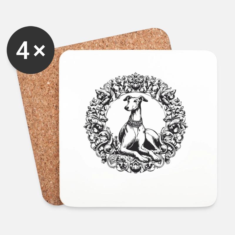 Silhouette de lévrier orné - Dessous de verre (lot de 4) - blanc