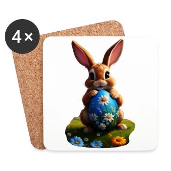 Easter Bunny with Egg, Oval - Coasters (set of 4) - white - Front