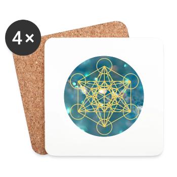 Pale Metatronjaune Cube on blue background - Coasters (set of 4) - white - Front