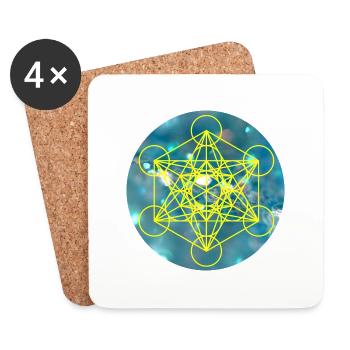 Gelber Metatron-Würfel auf blauem Hintergrund - Untersetzer (4er-Set) - Weiß - Vorne