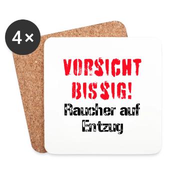 Vorsicht bissig! Raucher auf Entzug - Untersetzer (4er-Set) - Weiß - Vorne