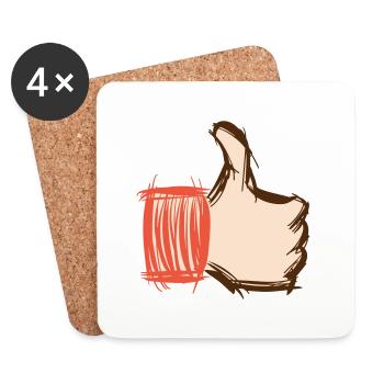 Pouce levé, pouce baissé, emoji dessiné à la main - Dessous de verre (lot de 4) - blanc - Devant