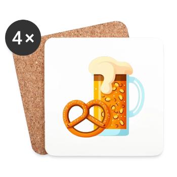 Mesure de bière et bretzel - Dessous de verre (lot de 4) - blanc - Devant