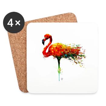 Watercolor Flamingo left - Coasters (set of 4) - white - Front
