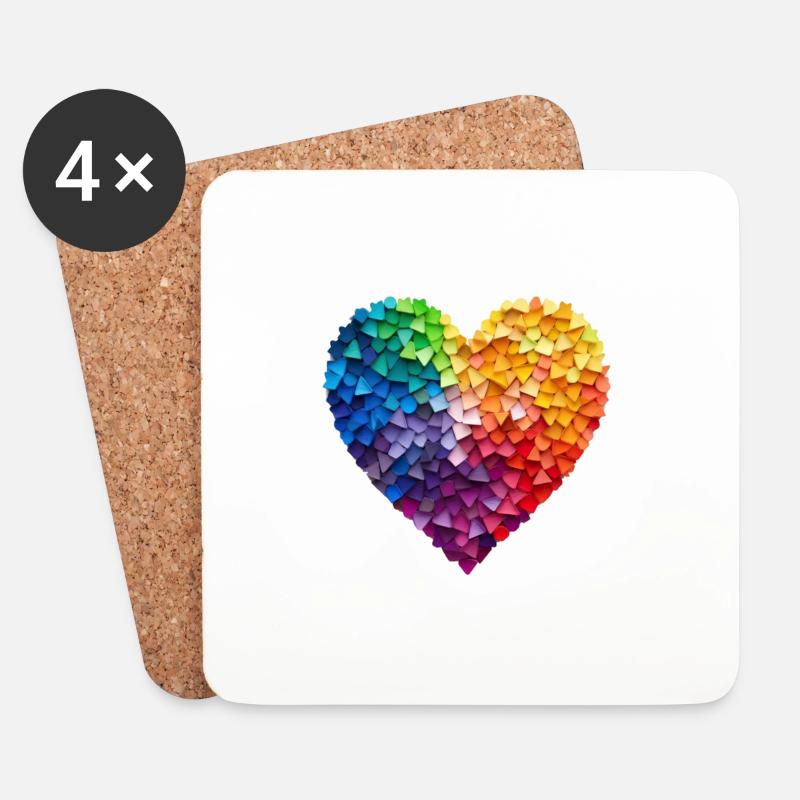 Regenbogen Herz - Untersetzer (4er-Set) - Weiß