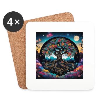 Tree of Life ,Tree of Life,Graffiti,Planets - Coasters (set of 4) - white - Front