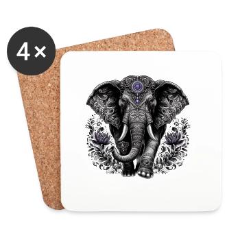 Elefant mit Kopfschmuck - Untersetzer (4er-Set) - Weiß - Vorne